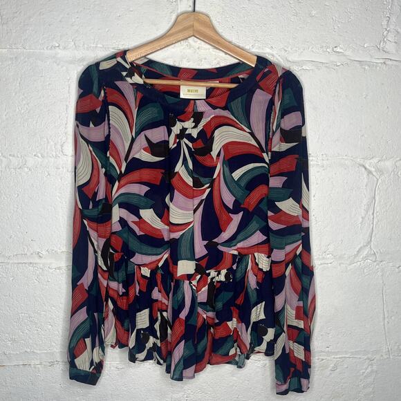 Maeve by Anthropologie Women's Cheyenne Peplum Abstract Print Blouse Size Small - Picture 2 of 6